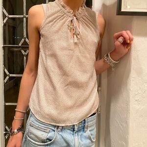 H&M Cream Sleeveless Blouse with Tie Front and Mandarin Collar